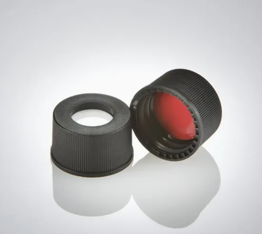 DiaGuru White PTFE/Red Silicone Septa 13×1.5mm 13mm Black Screw PP Cap 8.5mm Centre Hole 100pcs/pack