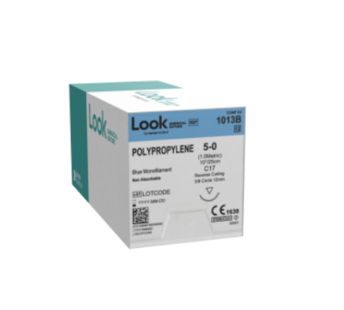 LOOK Suture Polypropylene; Blue Monofilament; 5-0, 19mm Reverse Cutting 45cm C6 Box/12