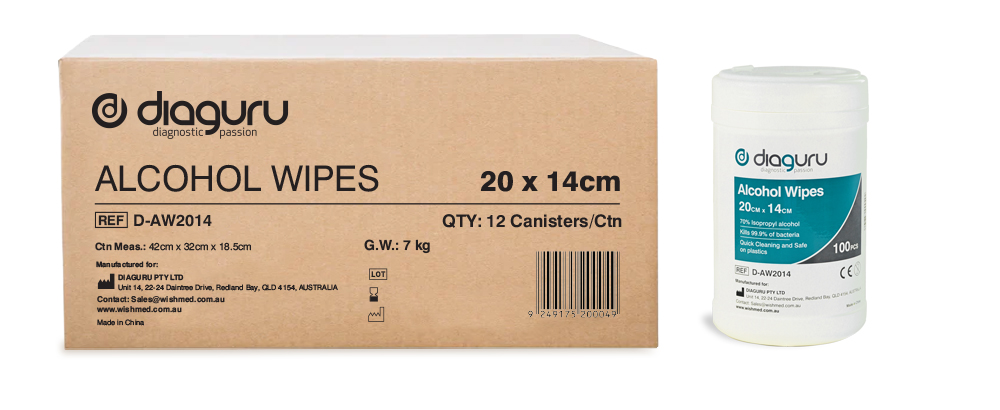 Diaguru Alcohol (70% IPA) Wipes 20x14CM 100's Carton/12