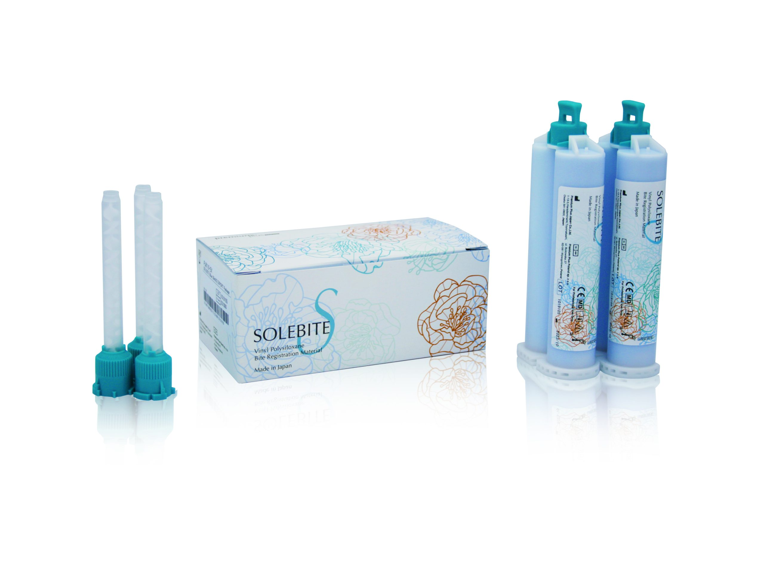 Premium Plus Japan Solebite S Light Blue Bite Registration Material; 2x50ml + 3 Green Mixing Tips