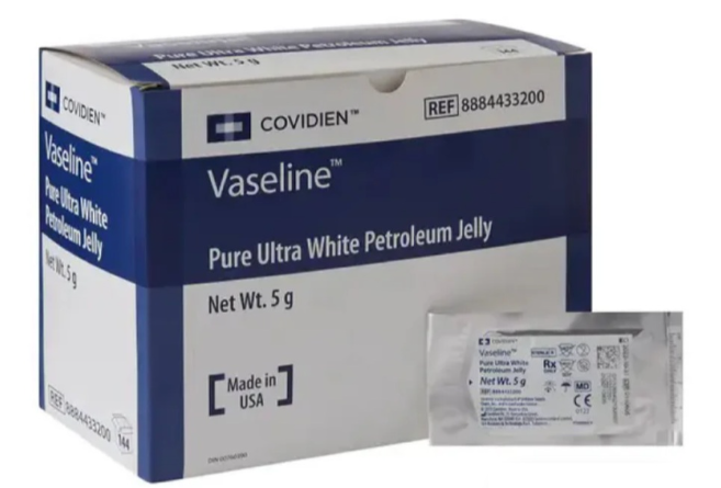 Covidien Vaseline Pure Ultra white Petroleum Jelly Sachet 5gm - Box/144, CTN/4 box