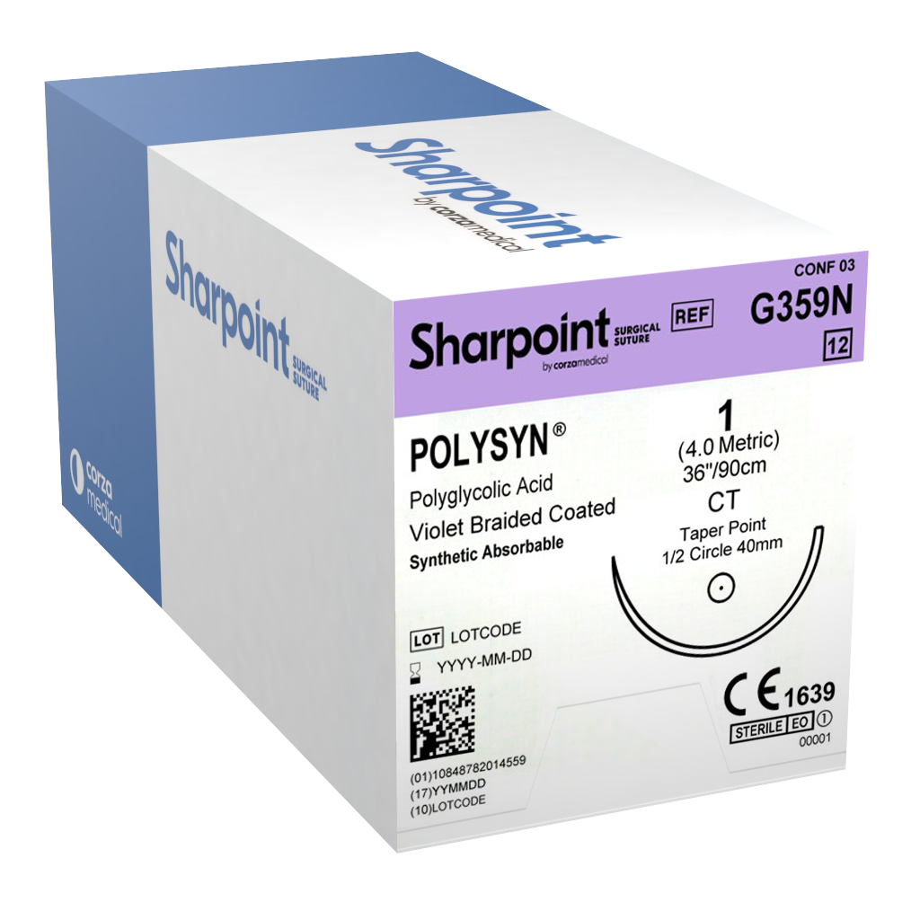 SHARPOINT Suture PolySyn™, 3-0, Violet, 18", FS-2, 3/8 Circle Reverse Cutting 19 mm Box/12