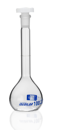 Medilab 20mL Borosilicate Glass Volumetric Flask Class A with PP Stopper, N/S 10/19, ±0.04mL, Each