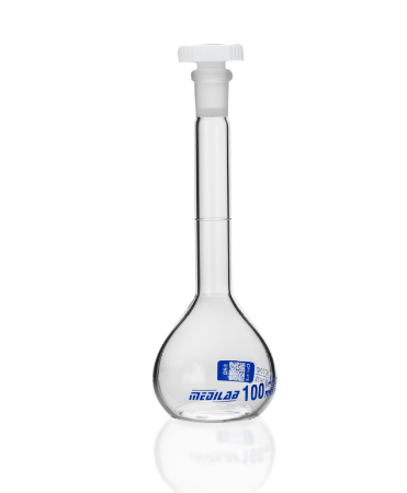 Medilab 50mL Borosilicate Glass Volumetric Flask Class A with PP Stopper, N/S 12/21, ±0.06mL, Each