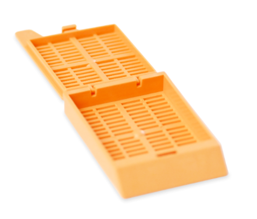Diaguru Tissue Embedding Cassette, Taped, 45°Angle Marking Area, Detachable Lid & Stripe Holes, Orange, 2000 Pcs/Carton