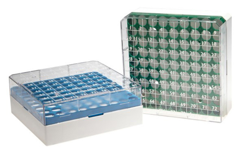 Cryogen Box 81 in PC, 132x132x94 mm For 2 ML With 2D Tubes, Printed Cover Light Blue Grid Cryo Box, EACH