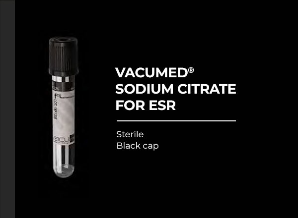 Vacumed with Sodium Citrate 3.2 % ,for ESR, Black Cap, Sterile