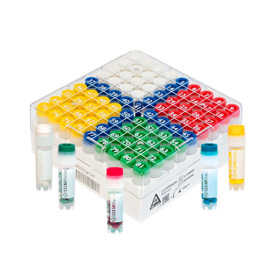 CLEARStable 2ml 1D Barcoded Tube, Mixed Cap, with Treated Mixed Beads Rack of 80 tubes