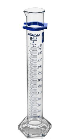 Medilab 250mL Glass Measuring Cylinder, with Hexagonal Base, Class A, Each