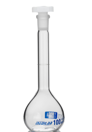 Medilab 250mL Borosilicate Glass Volumetric Flask Class A with PP Stopper, N/S 14/23, ±0.15mL, Each
