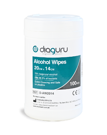 Diaguru Alcohol (70% IPA) Wipes Standard Size 20 x 14 cm Cannister/100