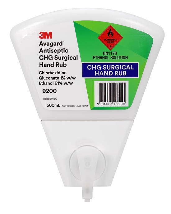 Avagard™ Antiseptic CHG Surgical Hand Rub w/ 1% Chlorhexidine Gluconate in 61% ethanol; 500 mL wedge-shaped bottle