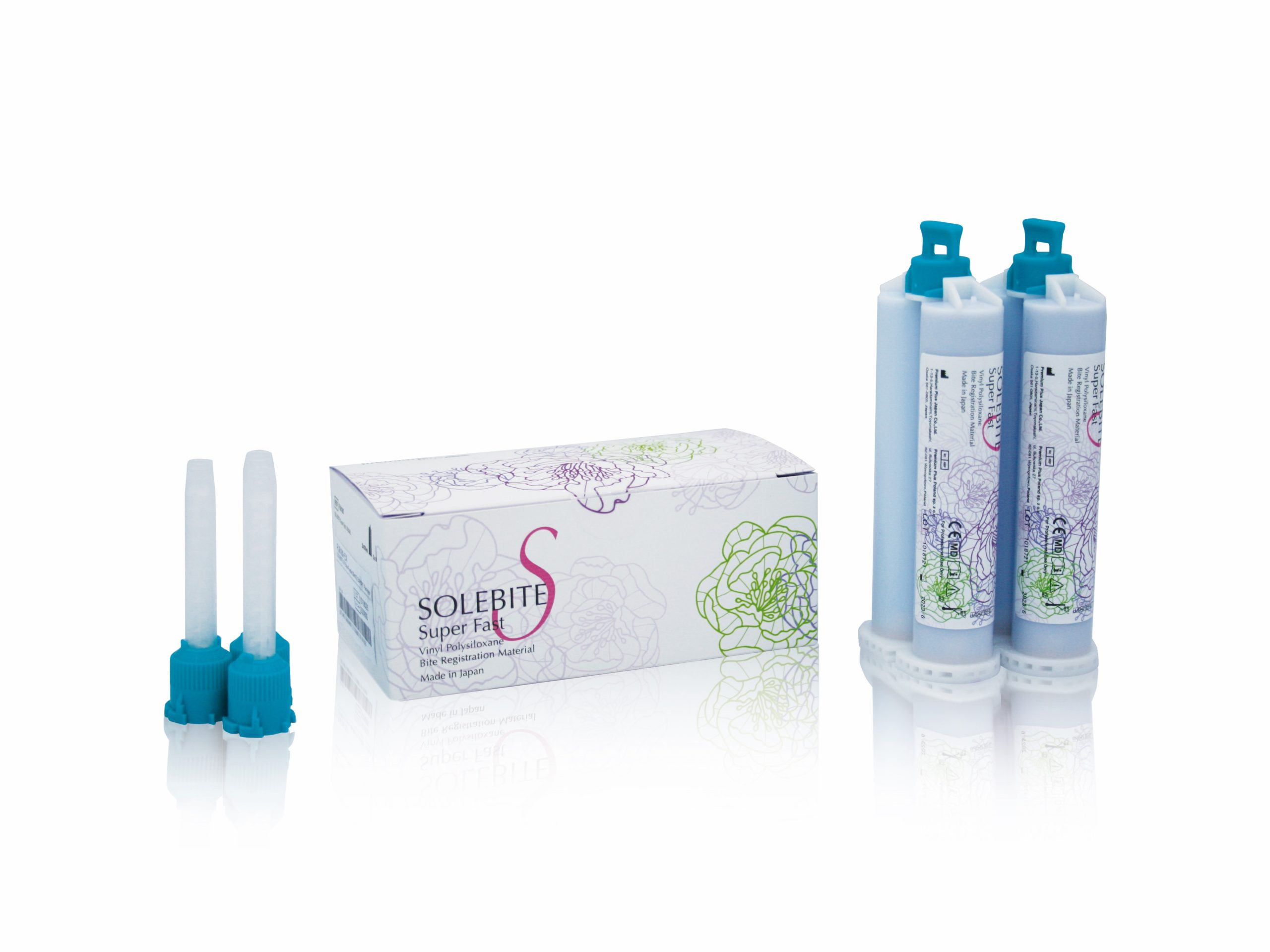 Premium Plus Japan Solebite S Super Fast Indigo Blue; Bite Registration Material;  2x50ml + 3 Green Mixing Tips