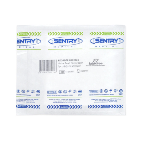Sentry Asguard Sterile Gauze Swab 8 ply; 10cm x 10cm, 5pcs/pk; 50pks/Box