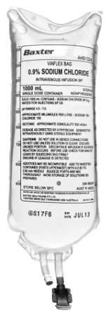 Baxter Sodium Chloride 0.9% 1000 mL Intravenous Infusion Viaflex bag; Ctn/12