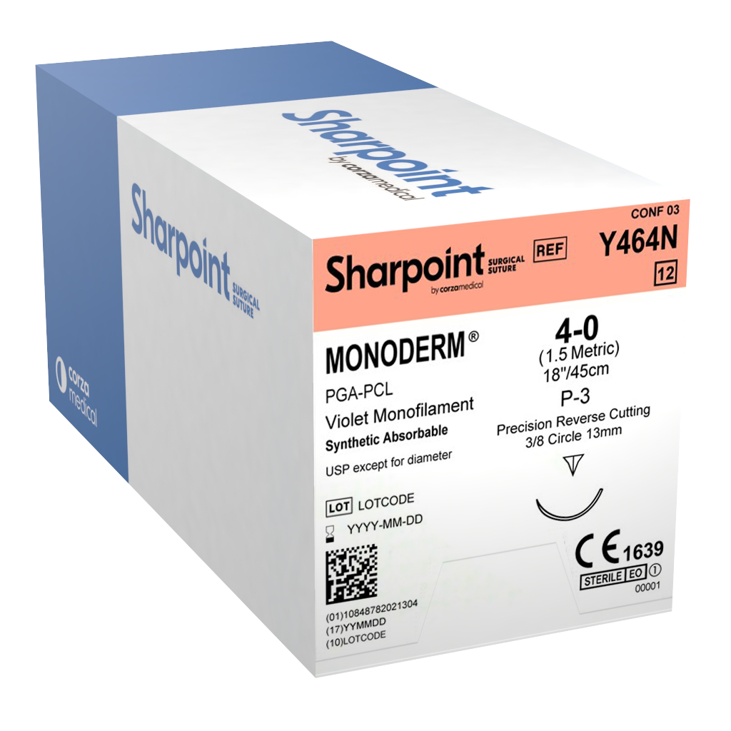 SHARPOINT Suture Monoderm™, 4-0, Violet Dyed, 18", P3, 3/8 Circle Precision Reverse Cutting 13 mm Box/12