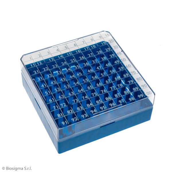 Biosigma CryoGen Cryobox 100-Place Storage Box for 2mL Tubes 132x132x52mm Blue EACH