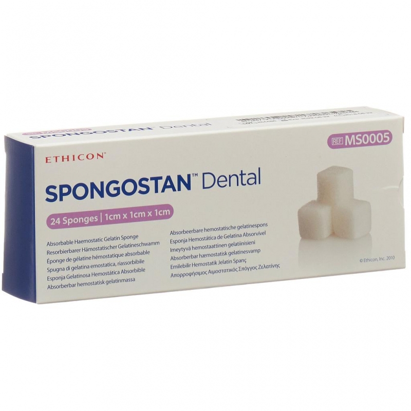 Ethicon Spongostan; Absorbable Haemostatic Gelatin Sponge; 1cm x 1cm x 1cm Box/24