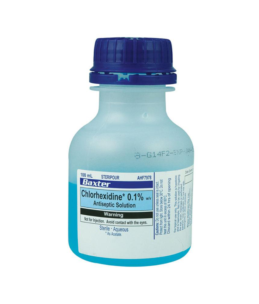 Chlorhexidine 0.1% Antiseptic Solution 100 mL Steripour bottle; Each