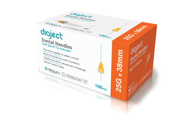 Diaject Dental Needles with Bevel Tip Indicator 25 G x 38 mm; Orange