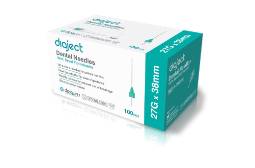 Diaject Dental Needles with Bevel Tip Indicator 27 G x 38 mm; Green Box/100