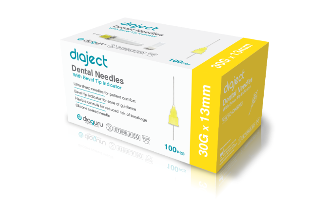 Diaject Dental Needles with Bevel Tip Indicator 30 G x 13 mm; Green