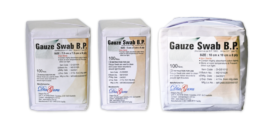 Diaguru Non-Sterile Gauze Swab 8ply 5cm x 5cm 8ply 100/pk