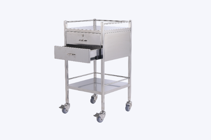 Diaguru Stainless Steel Trolley 490 x 490 x 970mm; 2 Drawer, Lockable