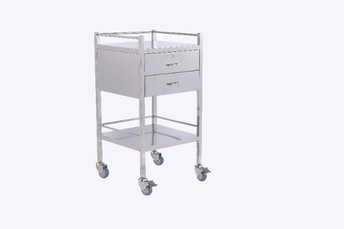 Diaguru Stainless Steel Trolley 490 x 490 x 970mm; 2 Drawer, Not Lockable