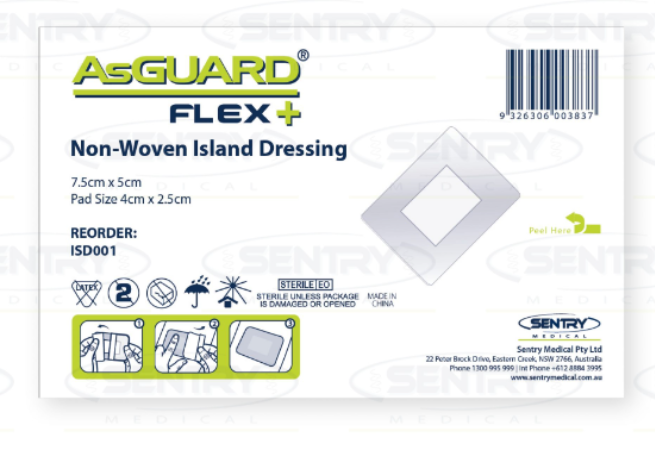 ASGUARD Flex + Non-Woven Island Dressing Sterile 20cm x 10cm Box/20