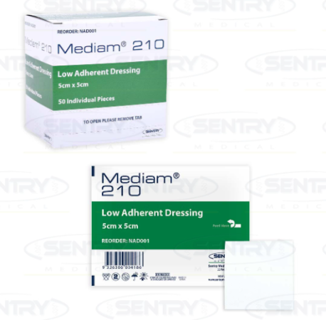 Mediam 210 Low Adherent Dressing Sterile 5cmx5cm Box/50