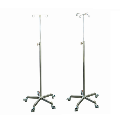 Pacific Medical IV Poles #304 Stainless Steel, 5 Leg Base, Smooth Castors - 1350 - 2050mm; IV Poles 4 Hook