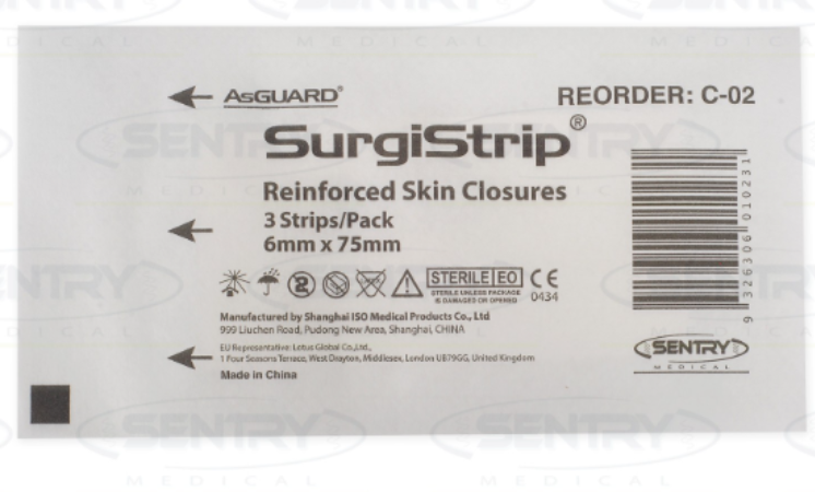 AsGUARD Surgistrip Reinforced Skin Closures 6mm x 75mm (3's) Box/50
